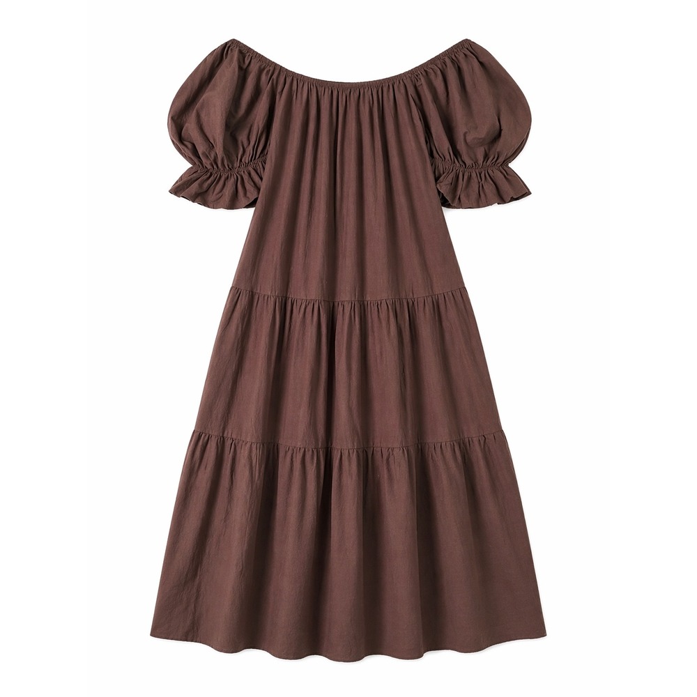 Showpo Zaharrah Brown Off Shoulder Tiered Midi Dress US 4 - Picture 8 of 9